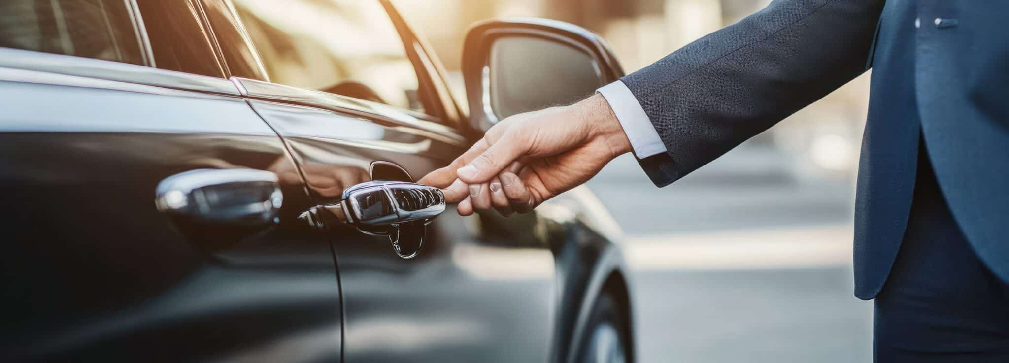 la main d un homme ouvrant une porte de voiture noire